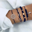 Nuwe Boheemse Swart Tou Armband Stel vir Dames Vliegtuig Skulp Maan Hart Kristal Bedelarmband Boho Juweliersware