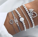 Nuwe Boheemse Swart Tou Armband Stel vir Dames Vliegtuig Skulp Maan Hart Kristal Bedelarmband Boho Juweliersware