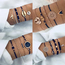 Nuwe Boheemse Swart Tou Armband Stel vir Dames Vliegtuig Skulp Maan Hart Kristal Bedelarmband Boho Juweliersware