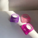 HUANZHI 2021 Novo Conjunto de Anéis Redondos Quadrados Geométricos Coloridos de Resina Acrílica Transparente Strass para Mulheres Jóias Presentes de Festa