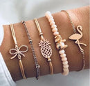 Nuwe Boheemse Swart Tou Armband Stel vir Dames Vliegtuig Skulp Maan Hart Kristal Bedelarmband Boho Juweliersware