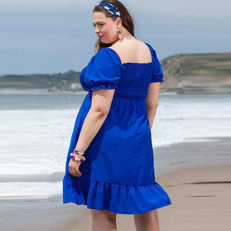 Vestido solto plus size de manga curta, fashion, fofo, com babados, feminino