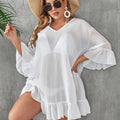 Vestido de praia plus size transparente com proteção solar e biquíni de uma peça