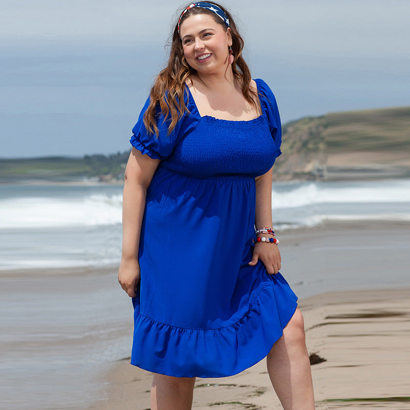 Vestido solto plus size de manga curta, fashion, fofo, com babados, feminino