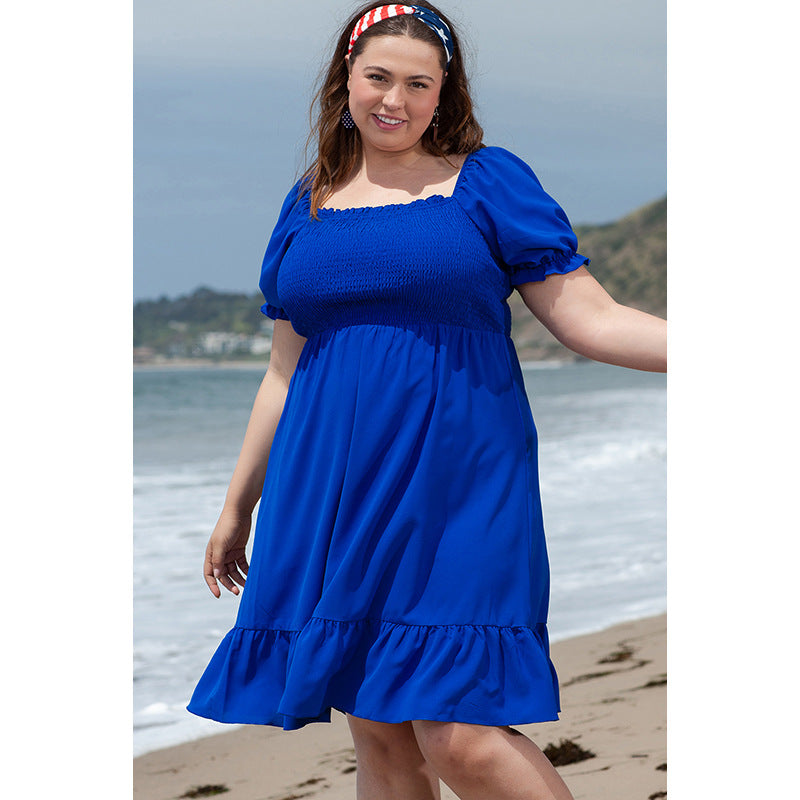 Vestido solto plus size de manga curta, fashion, fofo, com babados, feminino