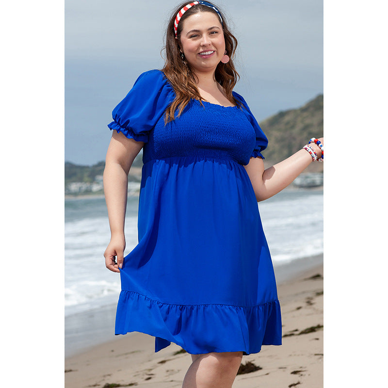 Vestido solto plus size de manga curta, fashion, fofo, com babados, feminino