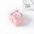 Caixa de presente de rosas giratórias, colar de anel de acrílico, caixa de joias de flores preservadas para namorada, mãe, dia dos namorados