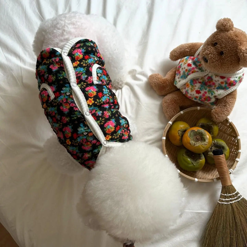 Algodão roupas para cães de estimação pet clássico gasto flor casaco bichon roupas de inverno teddy colete quente bonito filhote de cachorro roupas cães pequenos