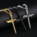 Swart Vlekvrye Staal Ketting vir Mans Juweliersware Spyker Kruis Hanger Ketting Ketting Christelike Kerk Doop Geskenk vir Mans Vroue