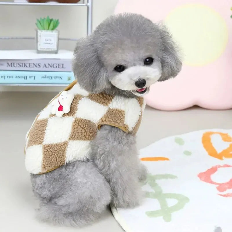 1pc roupas para cães de estimação macio quente velo cães macacões xadrez roupas para animais de estimação para cães pequenos filhote de cachorro gatos traje casacos