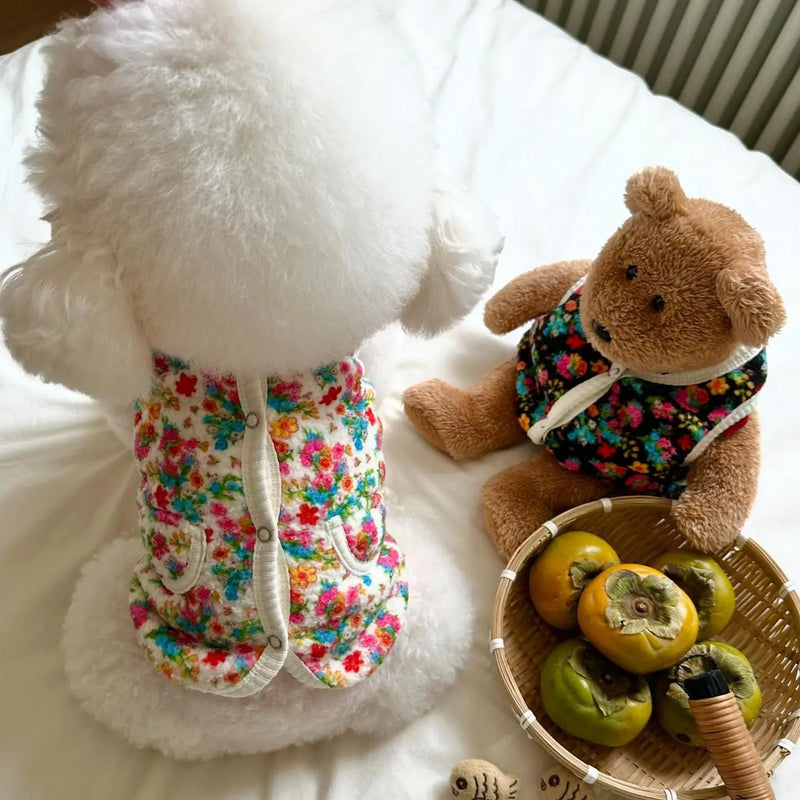 Algodão roupas para cães de estimação pet clássico gasto flor casaco bichon roupas de inverno teddy colete quente bonito filhote de cachorro roupas cães pequenos