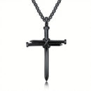 Swart Vlekvrye Staal Ketting vir Mans Juweliersware Spyker Kruis Hanger Ketting Ketting Christelike Kerk Doop Geskenk vir Mans Vroue