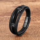Tiger Eye Natuursteen Bedelarmband Meerlaagse Gevlegte Leertou Mansarmband Armbande Vlekvrye Staal Juweliersware-bykomstigheid
