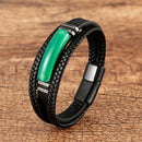 Tiger Eye Natuursteen Bedelarmband Meerlaagse Gevlegte Leertou Mansarmband Armbande Vlekvrye Staal Juweliersware-bykomstigheid