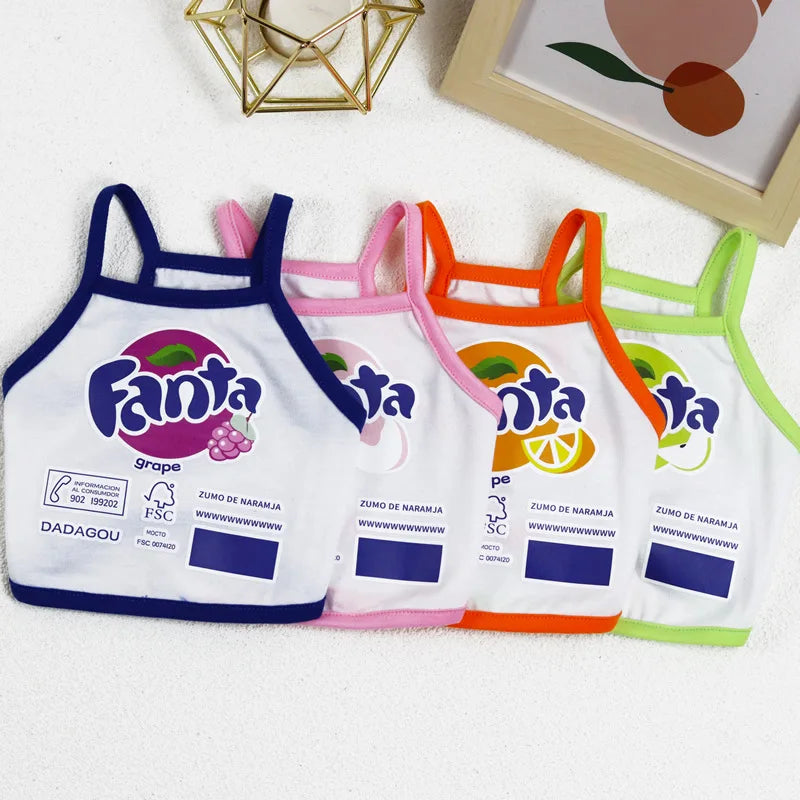 Nova roupa para animais de estimação roupas para cães finos soda curta camisola do cão ketong uva limão laranja impressão roupas para animais de estimação gato filhote de cachorro