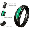 Tiger Eye Natuursteen Bedelarmband Meerlaagse Gevlegte Leertou Mansarmband Armbande Vlekvrye Staal Juweliersware-bykomstigheid