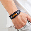 Tiger Eye Natuursteen Bedelarmband Meerlaagse Gevlegte Leertou Mansarmband Armbande Vlekvrye Staal Juweliersware-bykomstigheid