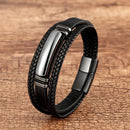 Tiger Eye Natuursteen Bedelarmband Meerlaagse Gevlegte Leertou Mansarmband Armbande Vlekvrye Staal Juweliersware-bykomstigheid