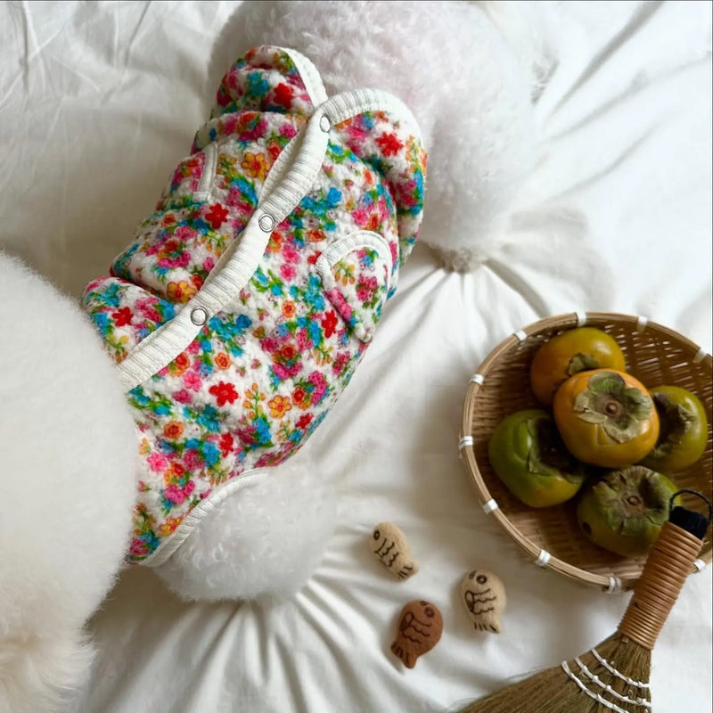 Algodão roupas para cães de estimação pet clássico gasto flor casaco bichon roupas de inverno teddy colete quente bonito filhote de cachorro roupas cães pequenos