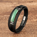 Tiger Eye Natuursteen Bedelarmband Meerlaagse Gevlegte Leertou Mansarmband Armbande Vlekvrye Staal Juweliersware-bykomstigheid