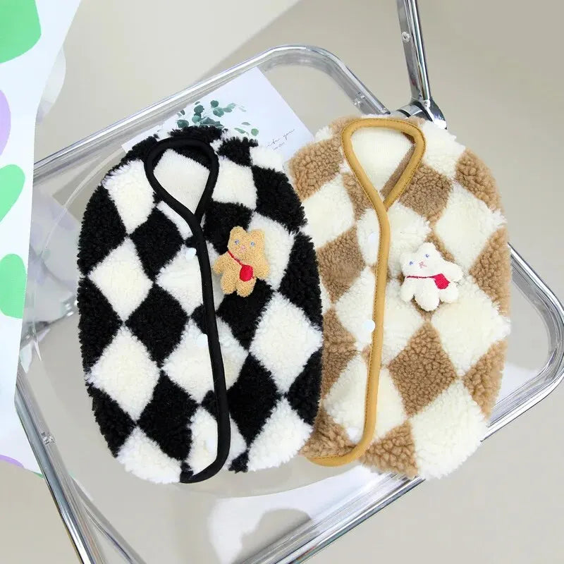 1pc roupas para cães de estimação macio quente velo cães macacões xadrez roupas para animais de estimação para cães pequenos filhote de cachorro gatos traje casacos
