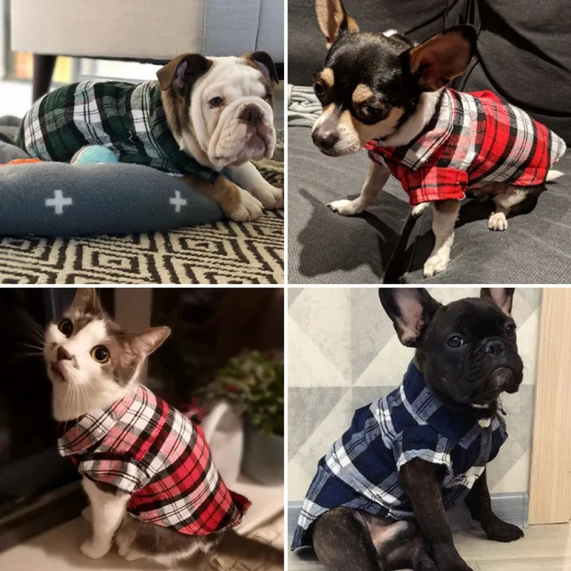 Roupas para animais de estimação camisa do cão verão para pequenos cães médios gato estilo britânico xadrez roupas respirável moda filhote de cachorro chihuahua camiseta