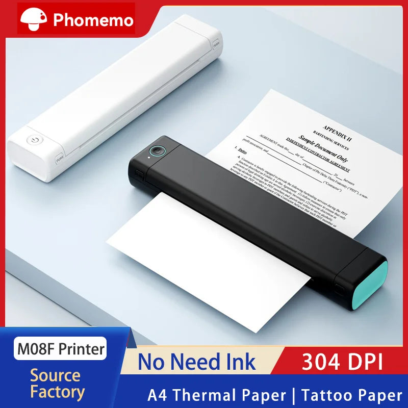 Impressora térmica A4 M08F Transferência de tatuagem sem fio Bluetooth USB Máquina de impressão móvel Texto Documento PDF Design Impressão de tatuagem
