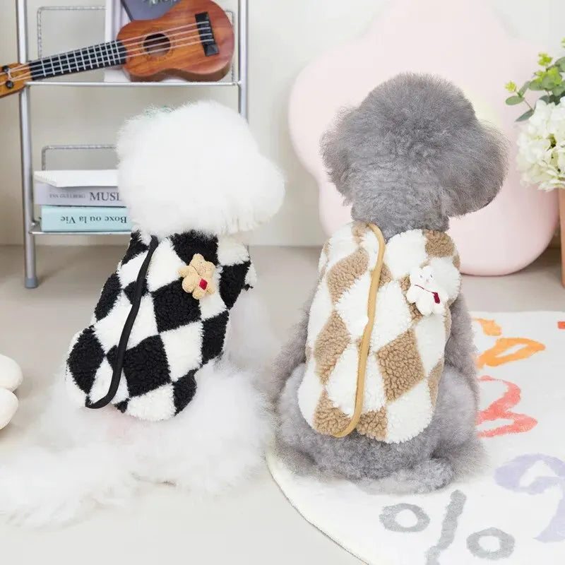 1pc roupas para cães de estimação macio quente velo cães macacões xadrez roupas para animais de estimação para cães pequenos filhote de cachorro gatos traje casacos