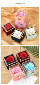 Colar de coração com anel duplo de aço inoxidável com letras de personalidade, estojo giratório para joias de rosas e caixa de embalagem, caixa de colar reversível