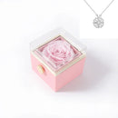 Caixa de presente de rosas giratórias, colar de anel de acrílico, caixa de joias de flores preservadas para namorada, mãe, dia dos namorados