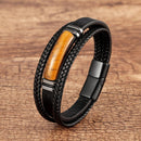 Tiger Eye Natuursteen Bedelarmband Meerlaagse Gevlegte Leertou Mansarmband Armbande Vlekvrye Staal Juweliersware-bykomstigheid
