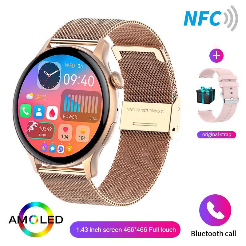 Relógio inteligente com suporte para NFC, Bluetooth, chamadas, pressão arterial, relógio esportivo