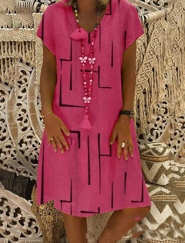 Vestido feminino plus size com estampa de decote em V e estampa de primavera, liquidação internacional