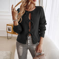 Cardigan feminino casual solto com cadarço e suéter de cor sólida