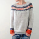 Moda feminina gola redonda multicolorida solta lazer pulôver malhas suéter