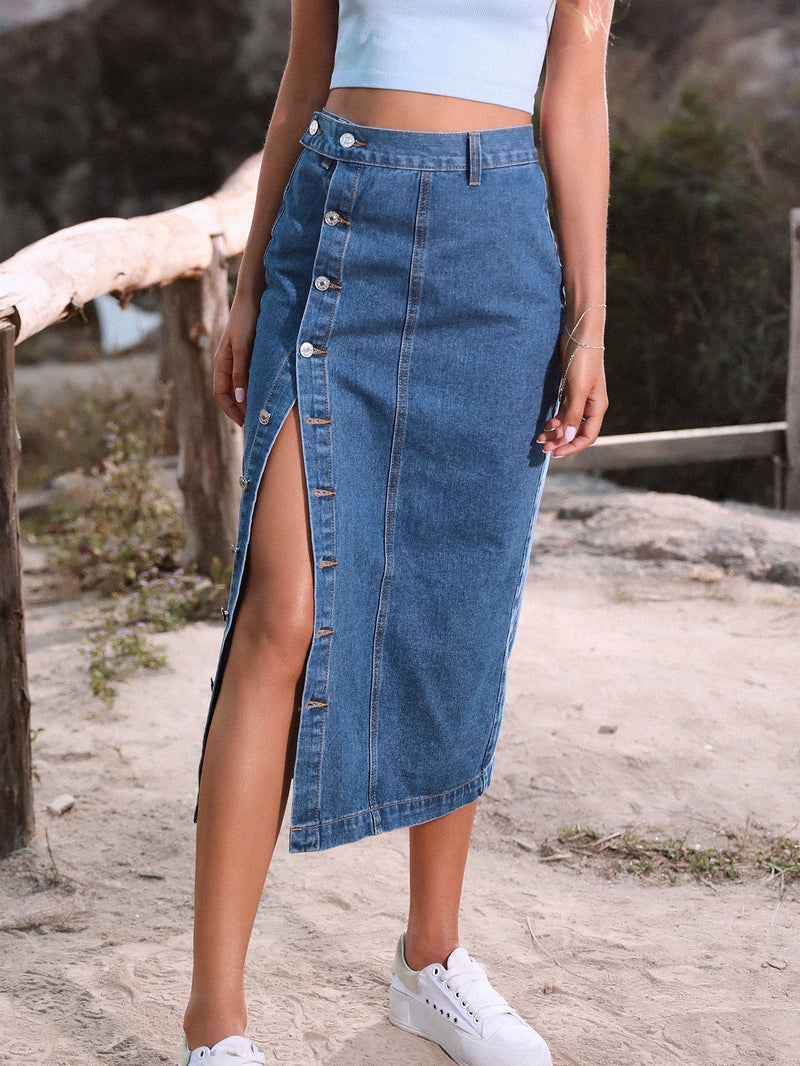 Vestido feminino plus size europeu e americano, com botões retos e corte A