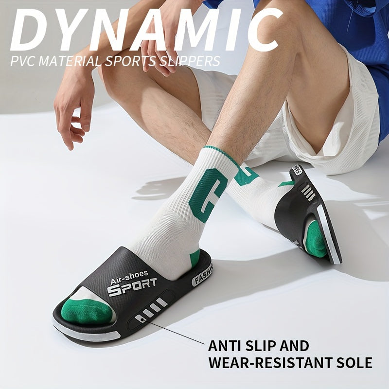 Chinelos masculinos casuais de PVC para o verão - antiderrapantes, sola resistente ao desgaste, sandálias confortáveis para uso interno e externo, calçados para atividades ao ar livre | Sapatos casuais de PVC | Sandálias com cabedal de PVC