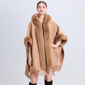 Xadrez solto com gola de pele de cashmere e malha Inverness
