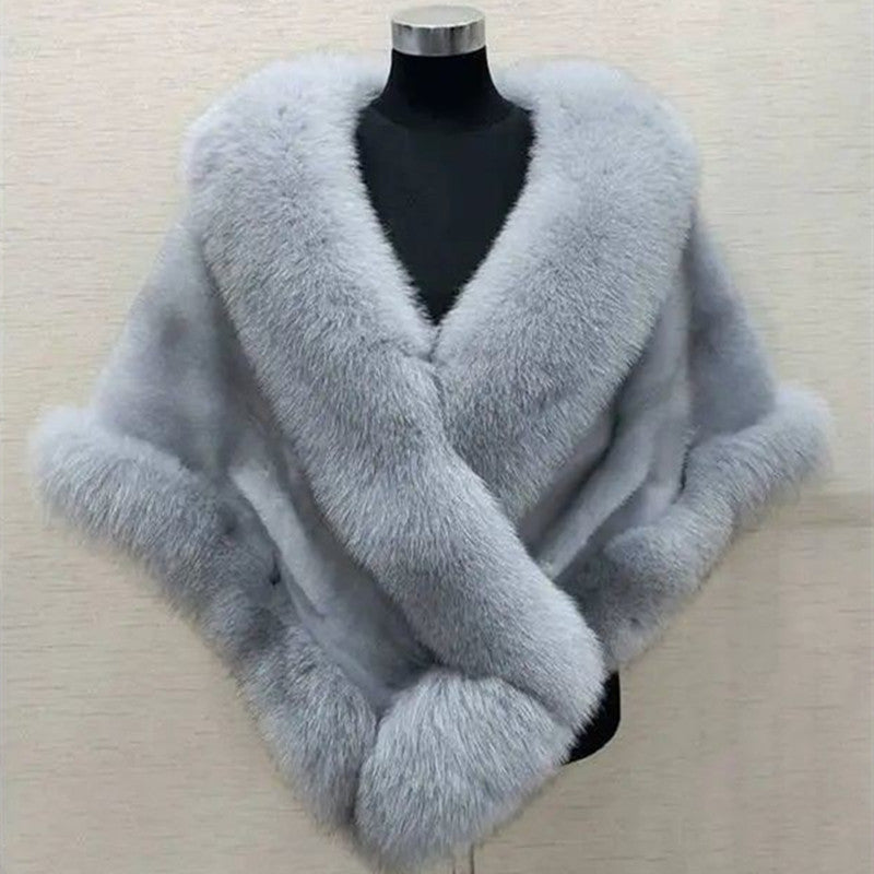 Casaco de pele de raposa imitada, vestido plus size, xale