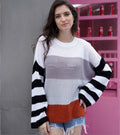 Suéter feminino solto de malha com costura colorida