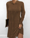 Vestido de malha com capuz e manga comprida para mulheres