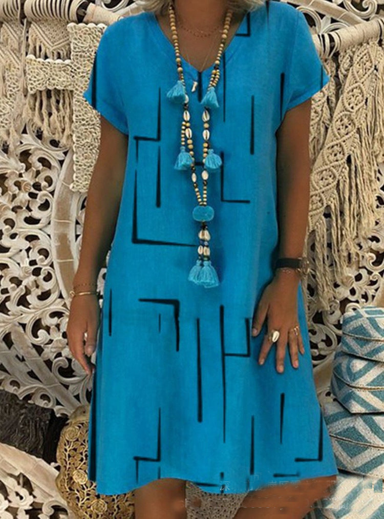 Vestido feminino plus size com estampa de decote em V e estampa de primavera, liquidação internacional